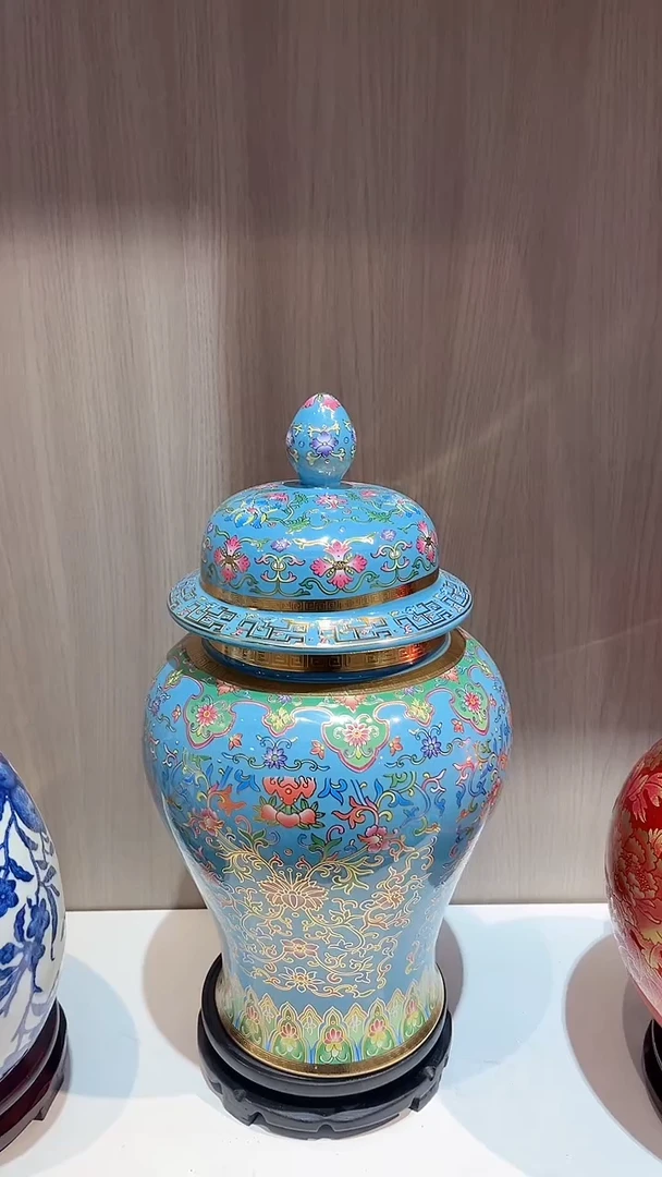 摆件景德镇珐琅彩将军罐高38