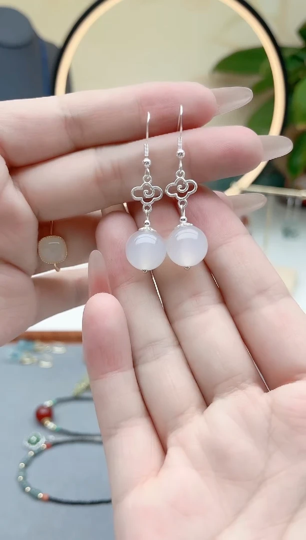 玛瑙/玉髓耳饰银S925镶嵌630