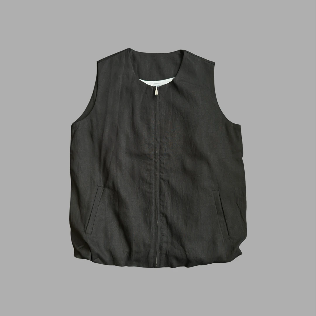 LEILEI夏季常规款纯色拉链圆领马甲百搭复古L5703