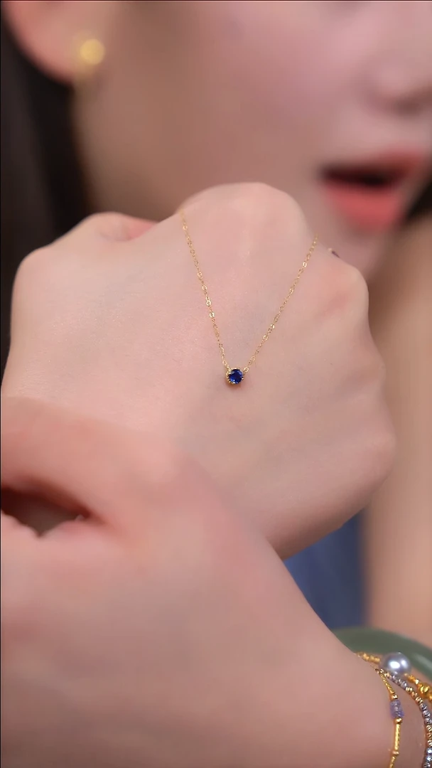 蓝宝石项链18K金镶嵌项链