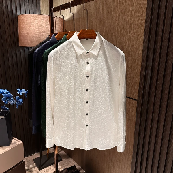 【优雅高级感 真丝系列】2025秋装新款男士高端轻奢桑蚕丝长袖衬衫