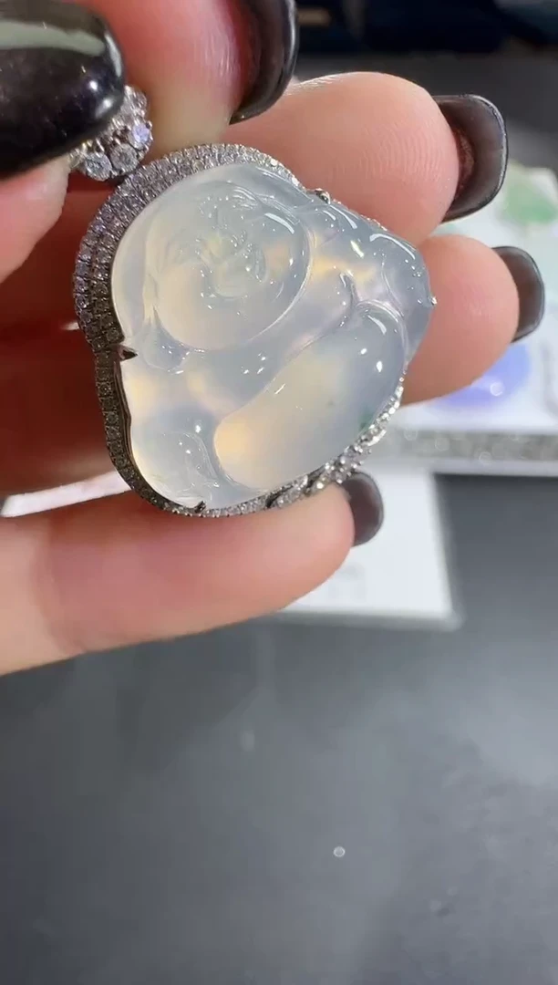 吊坠(不含链)18K金镶嵌翡翠【源头工厂】钻石镶嵌