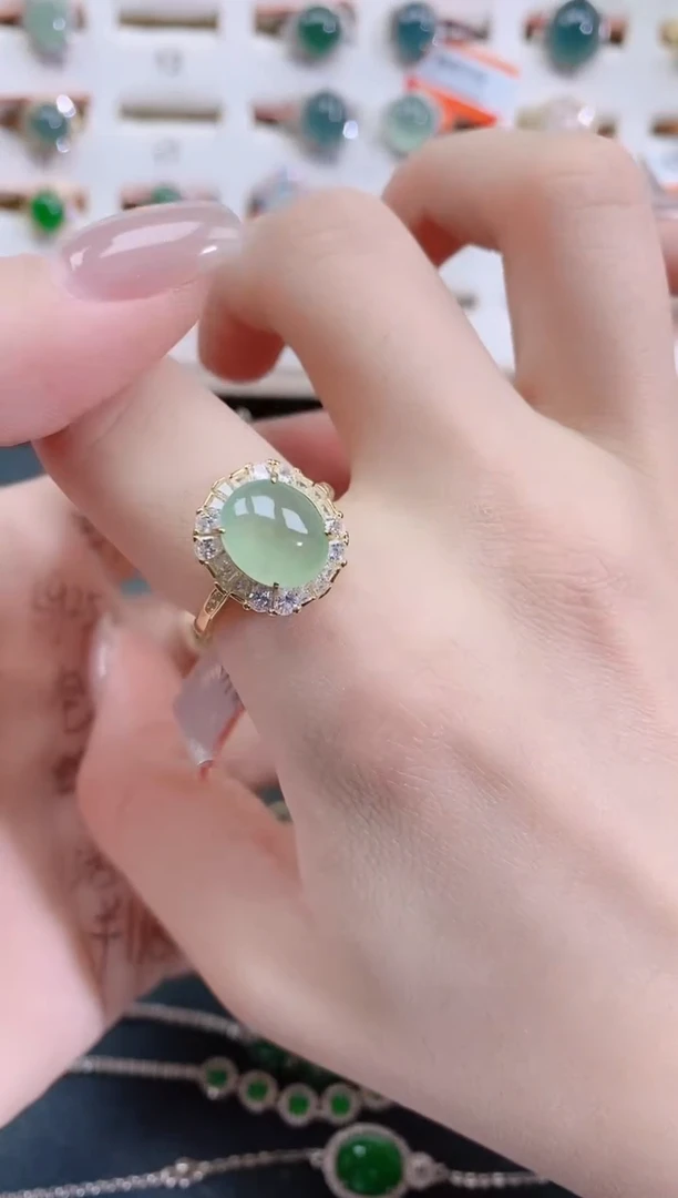 银S925镶嵌戒指翡翠天然翡翠