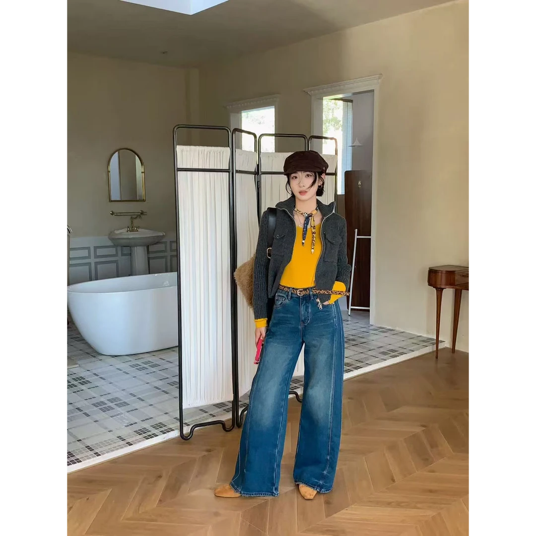 25冬欧货新款安琦斯正版58865特绒四面弹直筒喇叭裤阔腿牛仔裤女