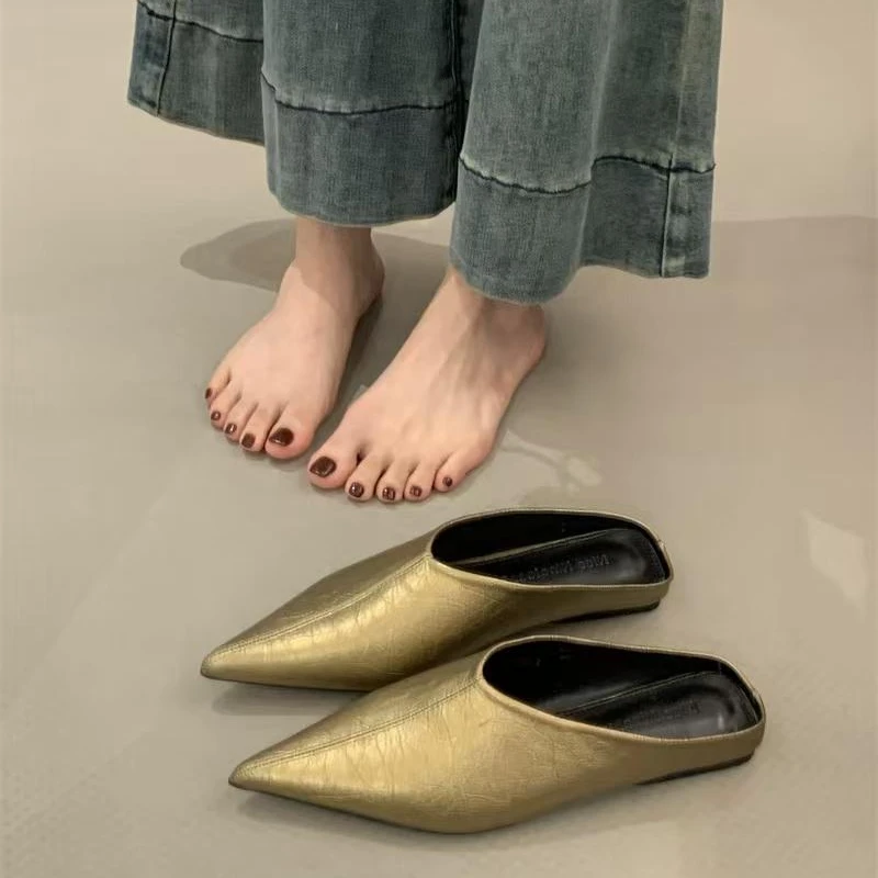 尖头复古包头拖鞋外穿2025春夏懒人穆勒鞋低跟软皮半拖显瘦326-3