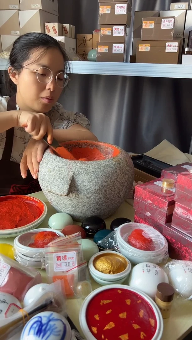 30g袋装朱磦印泥+手绘兰花高包顶瓷缸