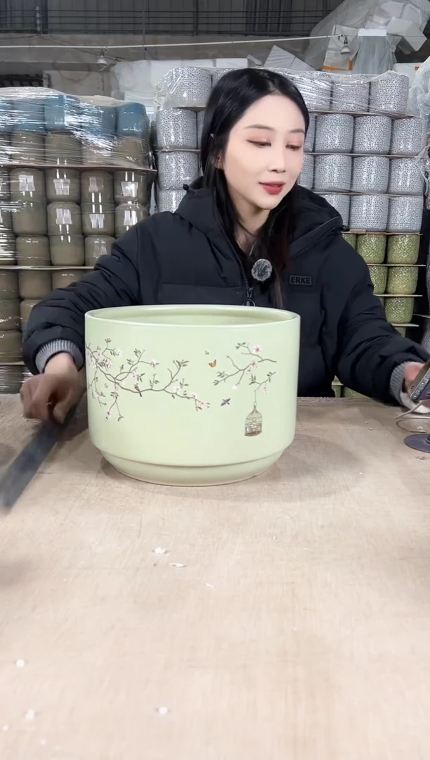 【闪购商品】陶瓷蝴蝶兰鸟笼绿色大号25x18