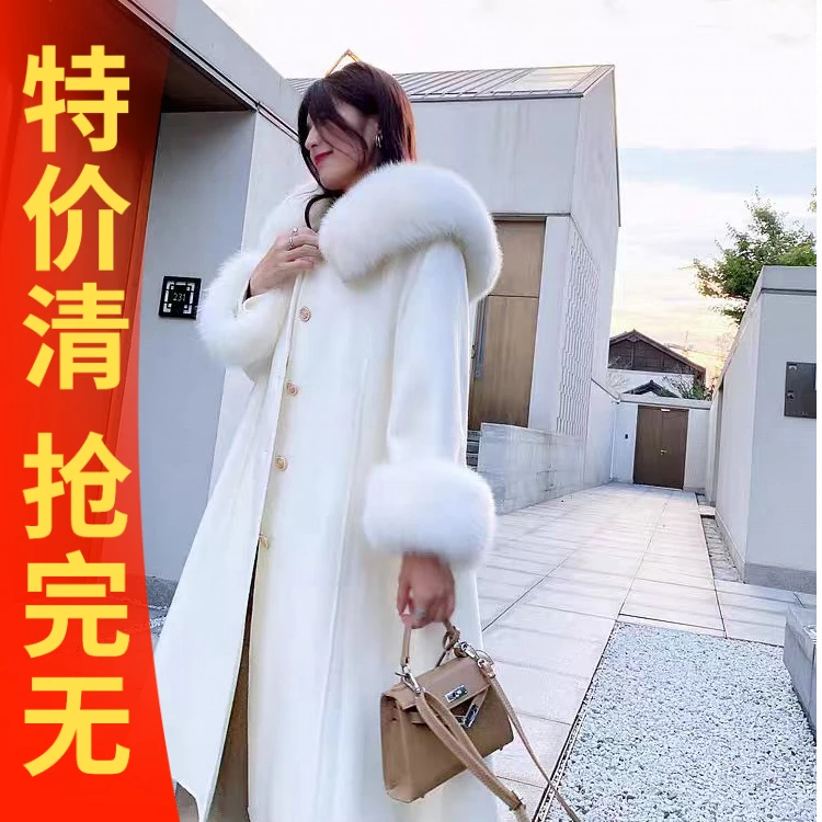 2025新款貂毛毛领系带双面绒羊毛大衣女长款秋A08