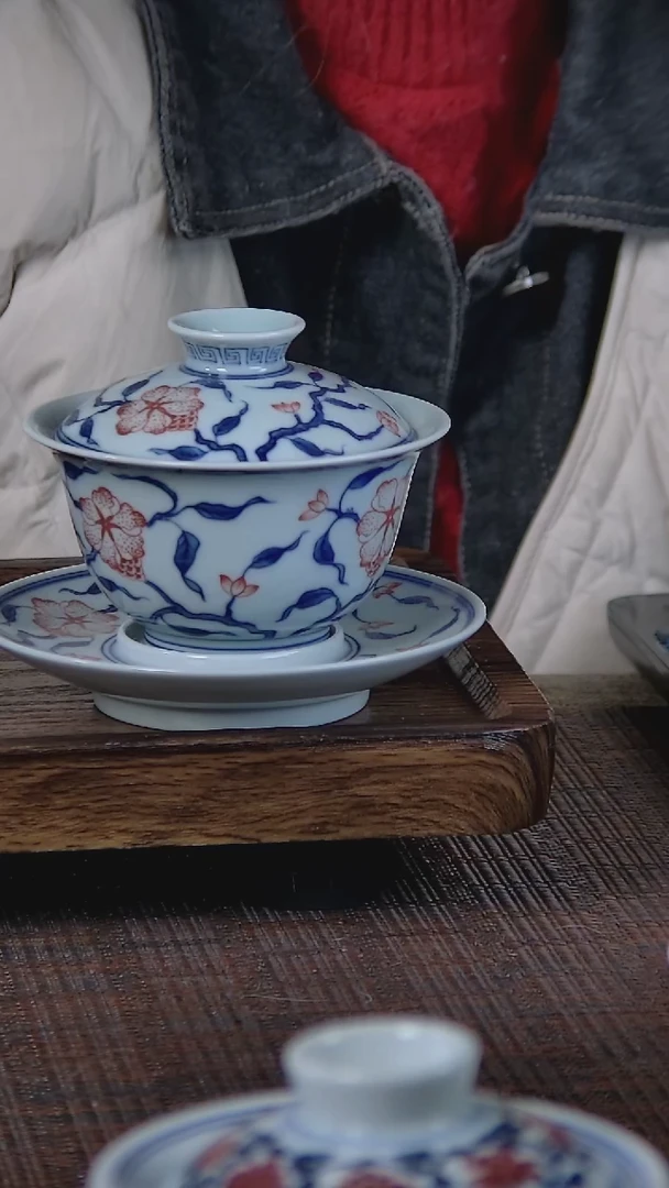 【闪购商品】折葵非器手工手绘山茶花三才盖碗