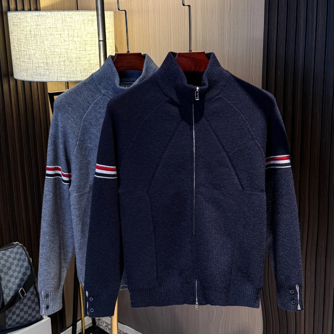 利尼科比利高端潮牌休闲立领毛衣开衫外套秋冬季新款潮流加厚男士