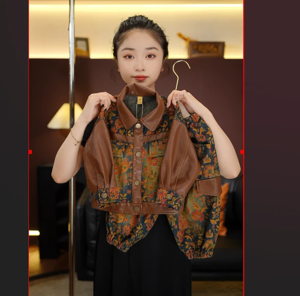 2025春秋新款港风复古时尚软皮牛仔拼接百搭男女宝重工套装28566