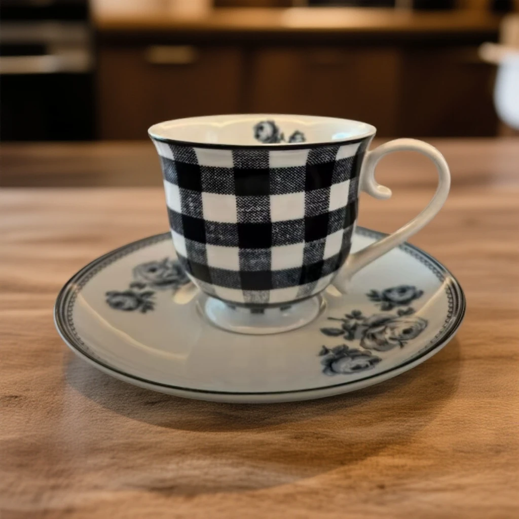 【KA家】200ML 复古格纹杯碟 复古靛蓝 高温瓷 VINTAGE INDIGO 欧式