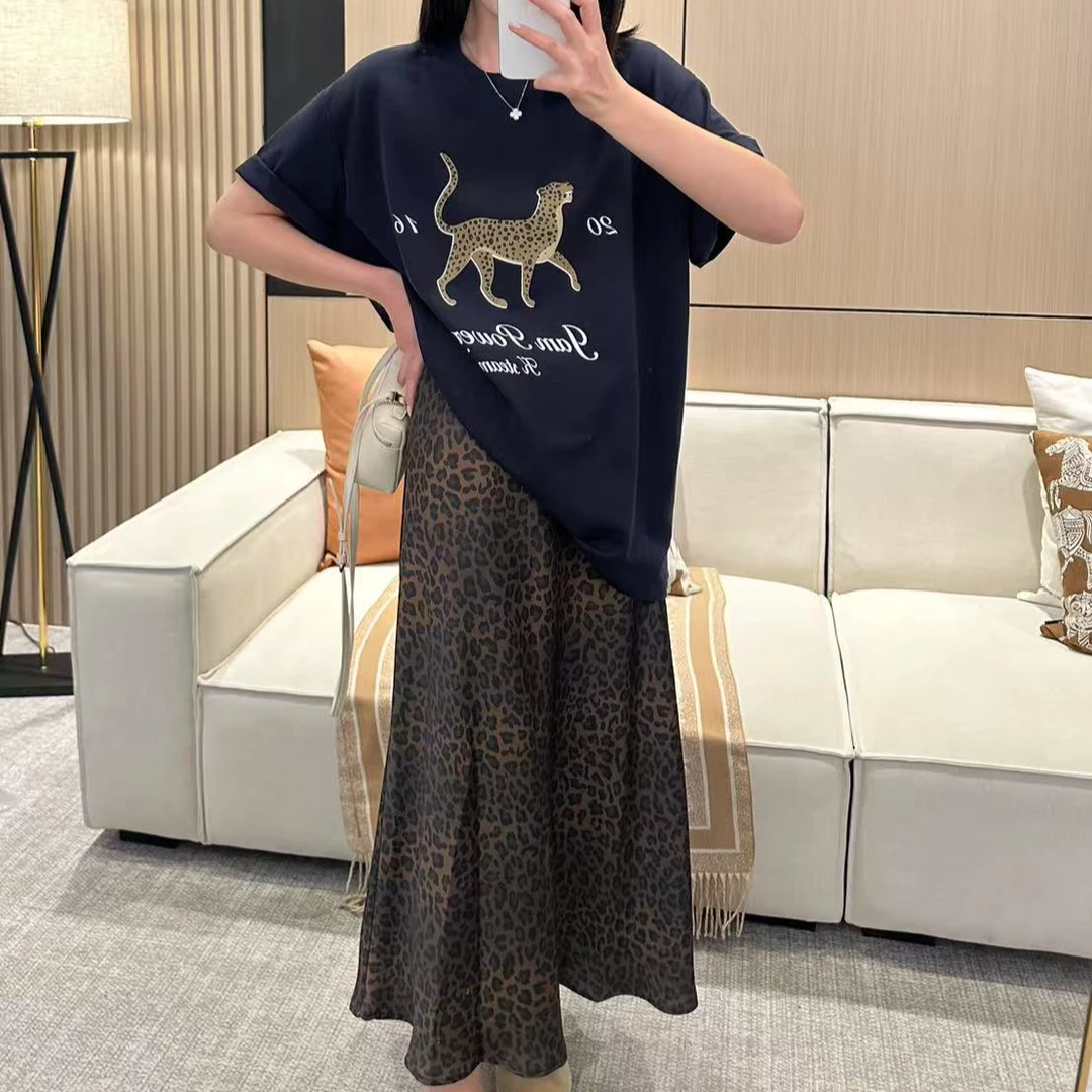 2025夏季新款豹纹裙高腰垂感鱼尾半身裙女