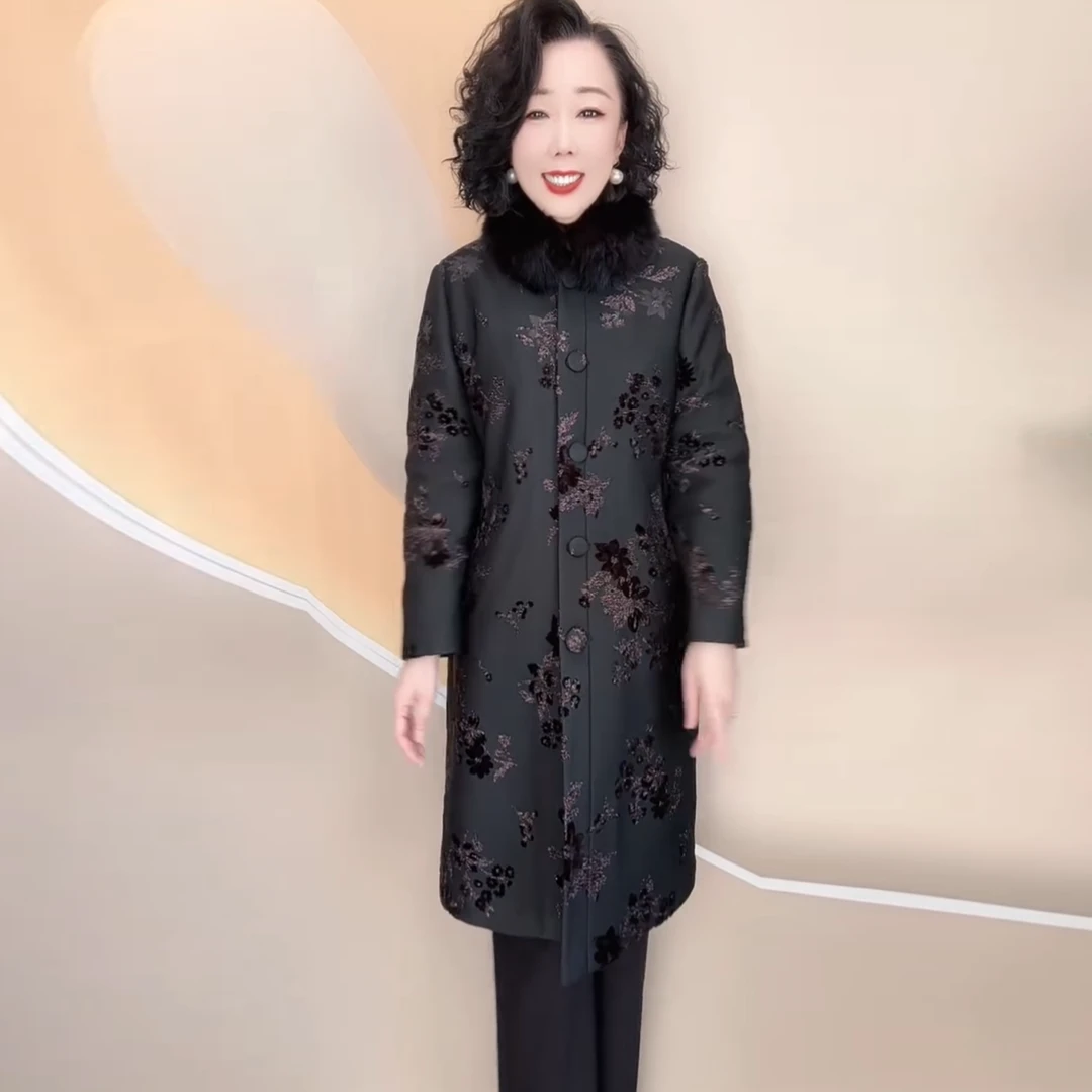 高端阔太太加棉狐狸毛风衣女中长款气质中老年妈妈装冬装百搭外套