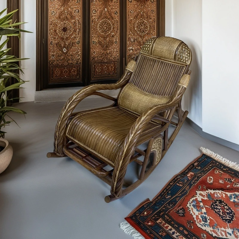 手工藤编真藤摇椅阳台藤条椅大人休闲椅客厅午睡家用摇摇椅