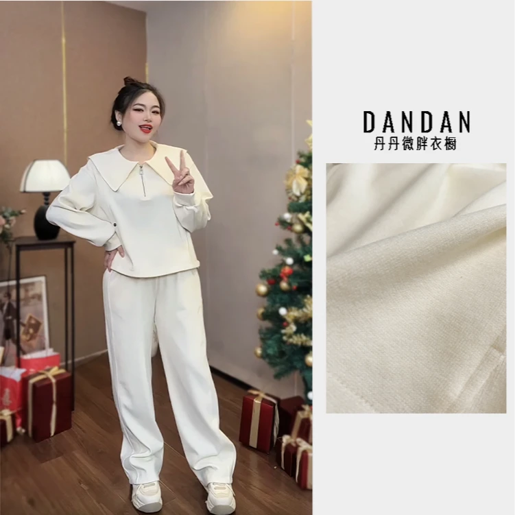 丹丹微胖2025春季新款减龄休闲卫衣直筒裤两件套装