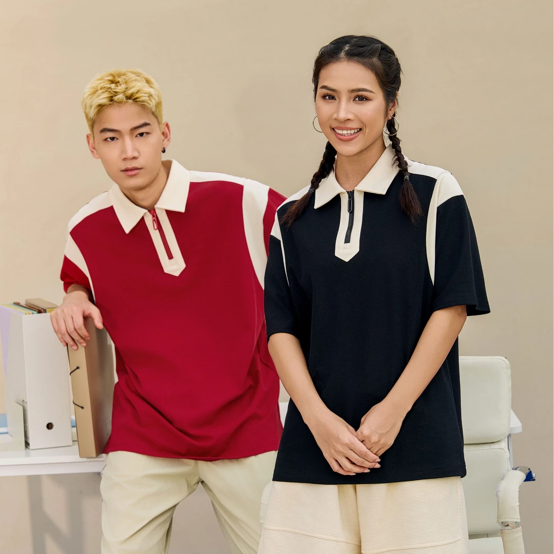 定制t恤POLO衫班服工作服文化团体衫餐饮潮牌落肩拉链翻领印logo