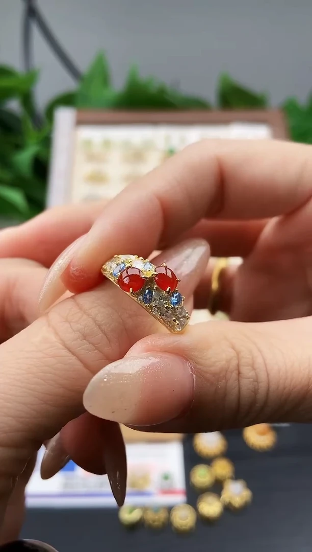 银S925镶嵌戒指翡翠波*卡12