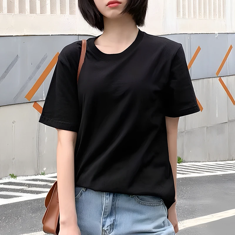 纯棉白色圆领短袖t恤2025夏季爆款修身显瘦时尚休闲百搭气质上衣