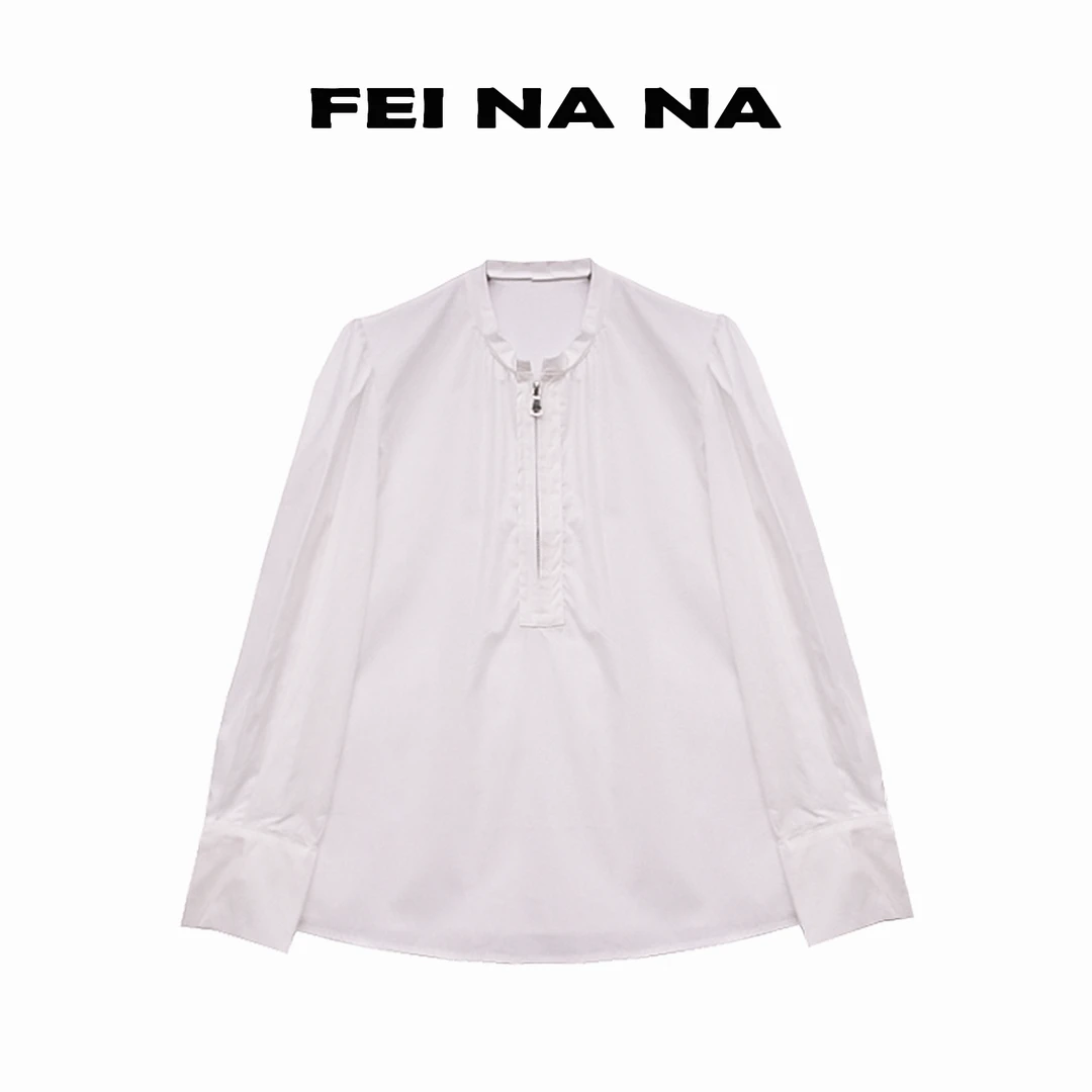 【feinana精品衬衣】2025春夏新款时尚法式圆领衬衣通勤衬衫021803