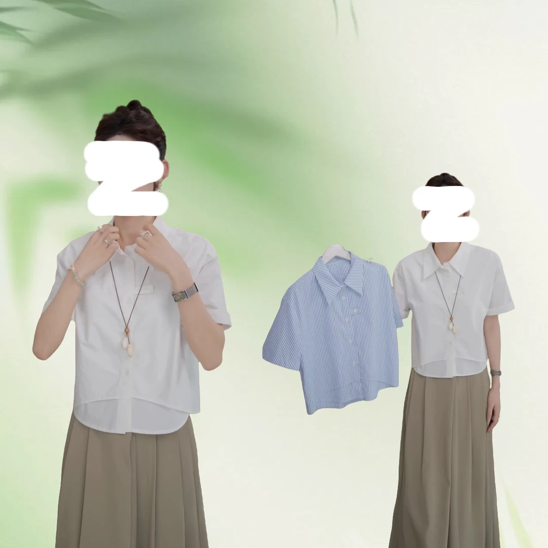 【海岛热恋】轻奢气质设计感假两件拼接短袖衬衫