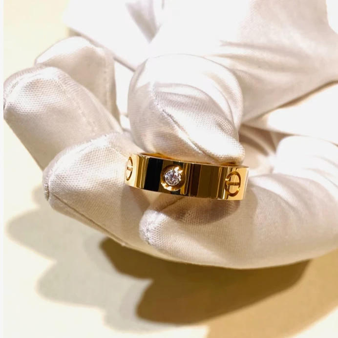 99新 Cartier/卡地亚 大头活动LOVE 18K金 三钻戒指 18K黄金 45