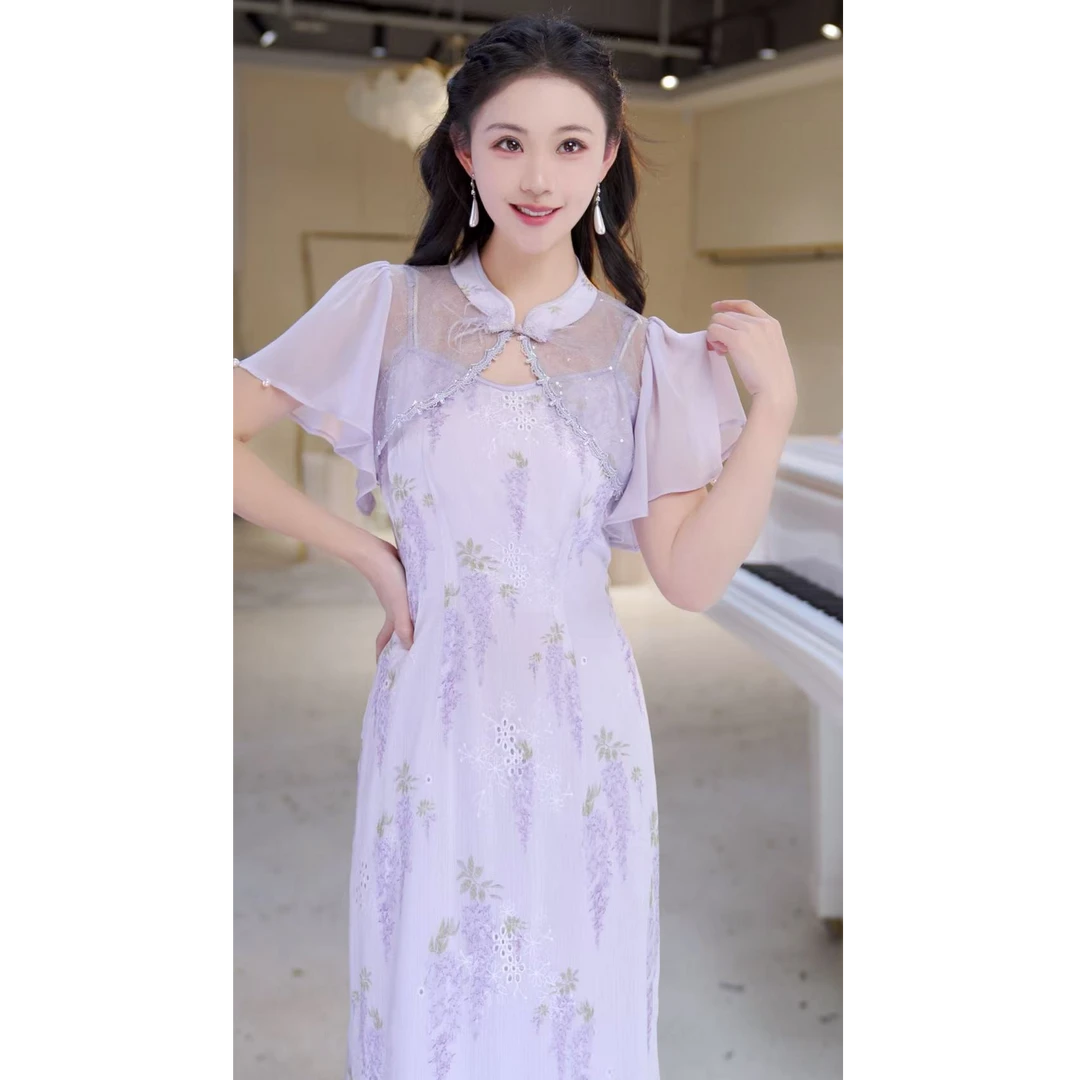 【北栀】【紫藤花】蕾丝两件套吊带连衣裙812716-小个子812717