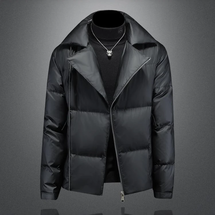 路茨梅帕西装领羽绒服男装冬季新厚保暖斜拉链休闲白鸭绒外套潮