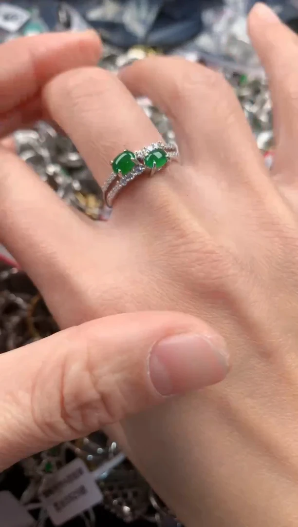 银S925镶嵌戒指翡翠666   10