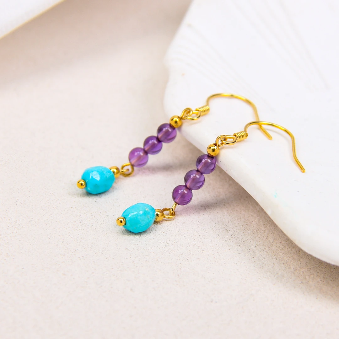 【库存放价】S925银随型紫水晶耳环 LX08-134(Z)