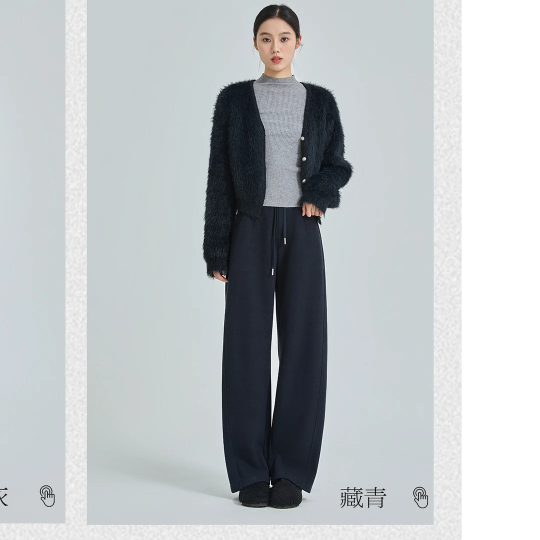 秋冬加绒加厚时尚休闲弯刀直筒裤姐妹裤