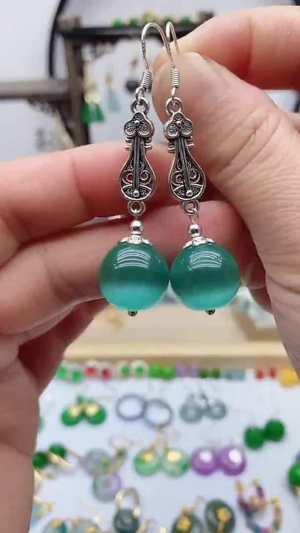 银S925镶嵌变石猫眼耳饰11