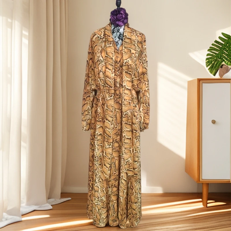 连衣裙女装女士蛇纹夏季轻奢长款松紧腰长裙套头印花花色