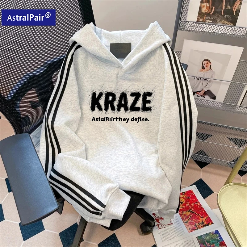 美式高街oversize三条杠卫衣男秋冬情侣宽松慵懒chic连帽插肩外套