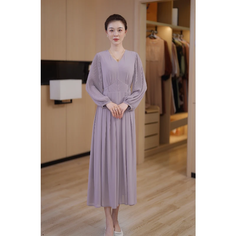 春季新款气质显瘦中长款时尚收腰高贵优雅连衣裙