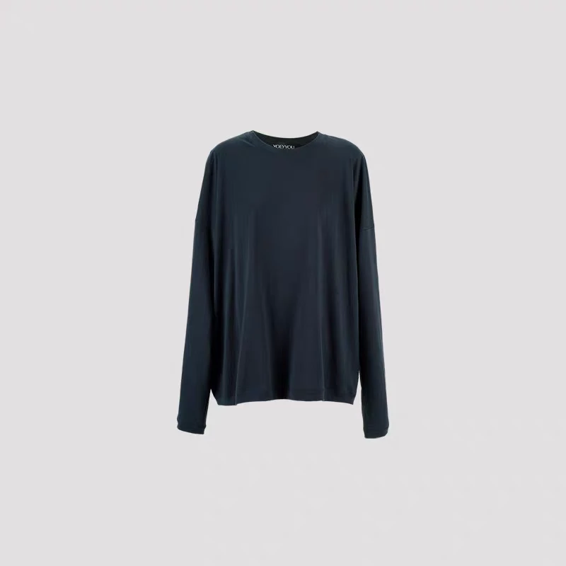 YOEYYOU宽松圆领长袖T恤2025春新品设计师款棉质极简薄款上衣