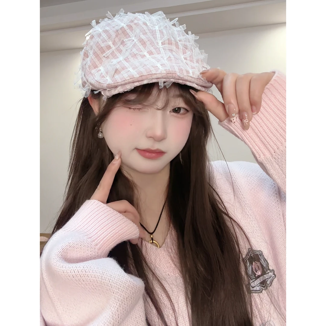 韩系立体玫瑰花朵前进帽时髦个性复古鸭嘴帽百搭显脸小时尚贝雷帽