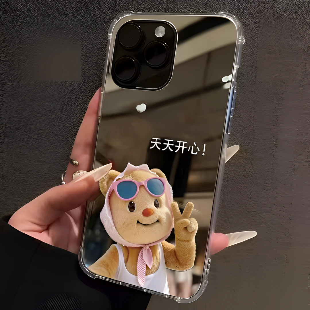 黄油小熊天天开心适用iPhone15苹果16手机壳14补妆12镜面13可爱XS