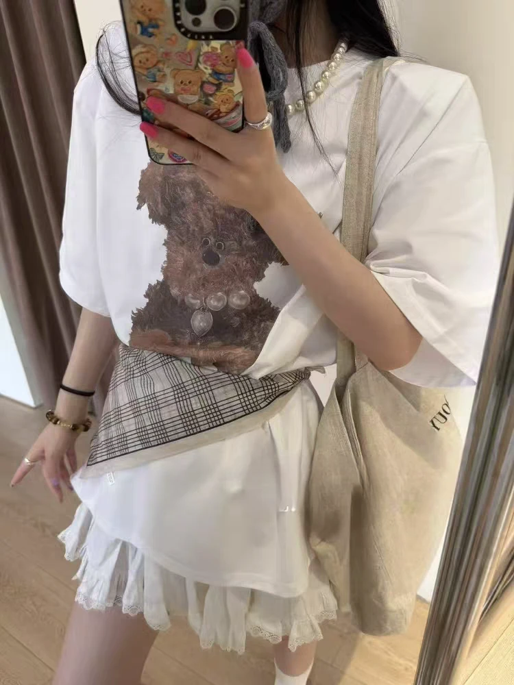 （東Room）春夏季新款卡通小狗印花短袖T恤宽松休闲可爱显白运动