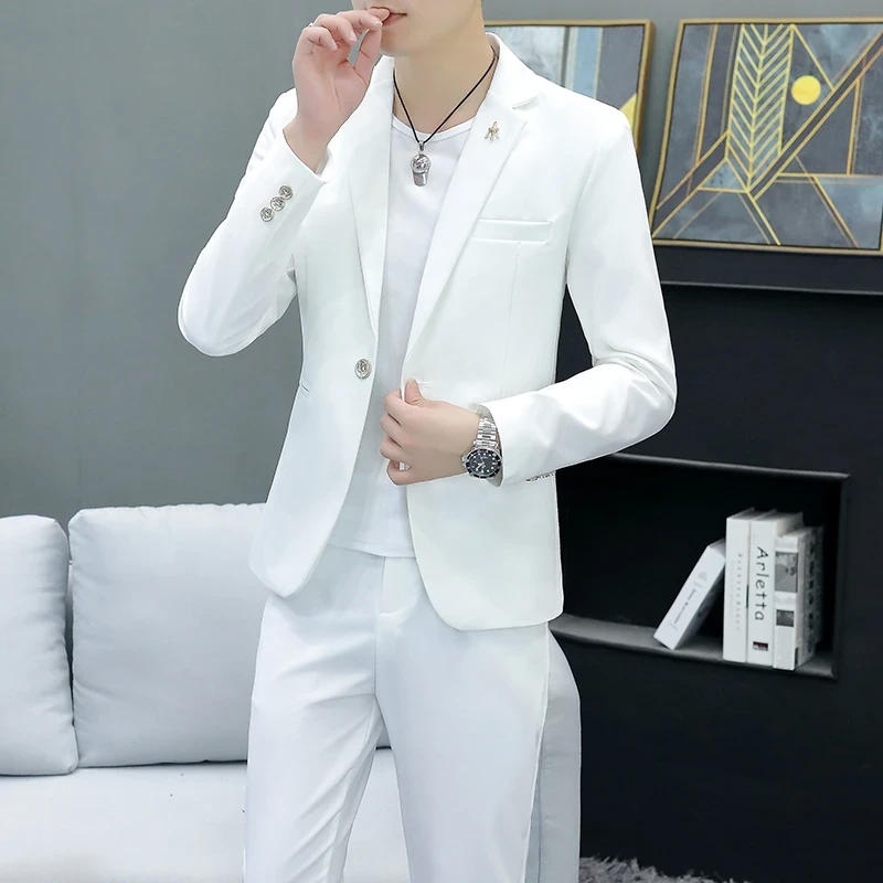 高档男士小西装西裤子两件套春秋季新款休闲百搭时尚帅气高级男装