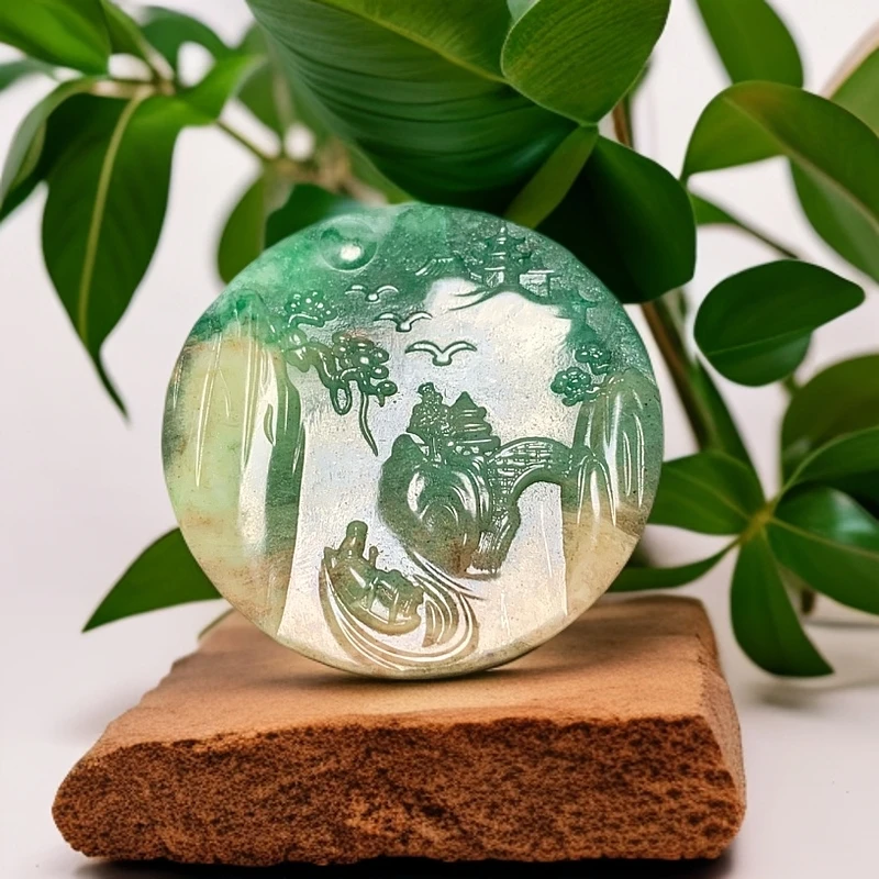 独山玉山水吊坠，手工雕刻，意境优美，俏色巧雕A530  尺寸：52×6.6mm