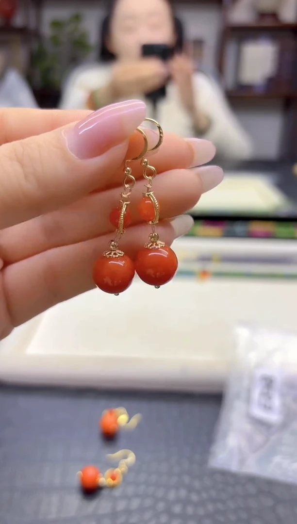 14K金镶嵌翡翠耳饰DIY款E828