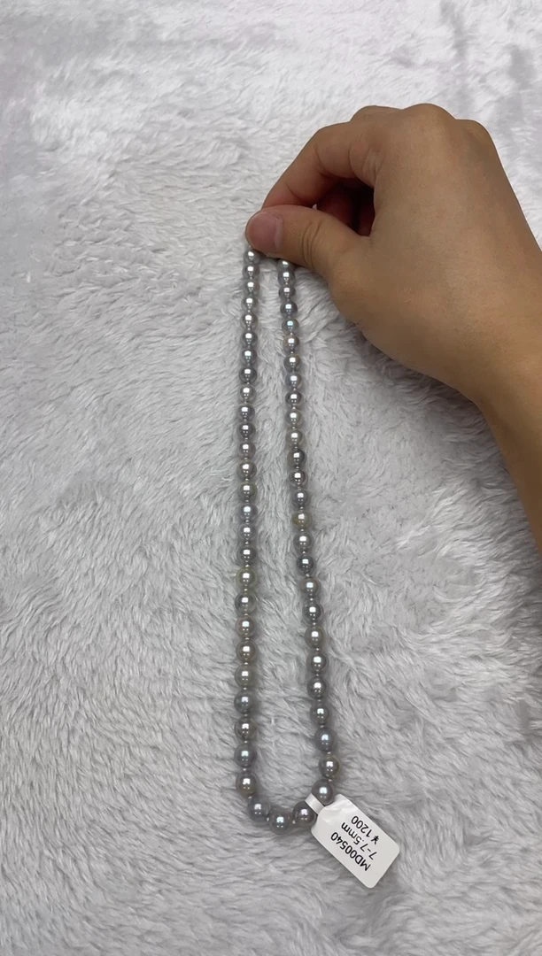 海水珍珠银S925镶嵌项链AK真多麻7-7.5mm