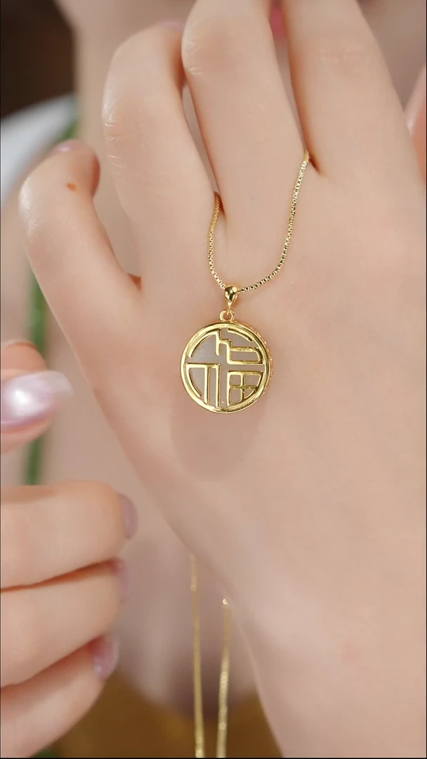 吊坠(赠链)银S925镶嵌和田玉福润S925银 和田玉吊坠 TGD566