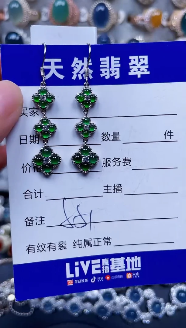 银S925镶嵌翡翠耳饰551