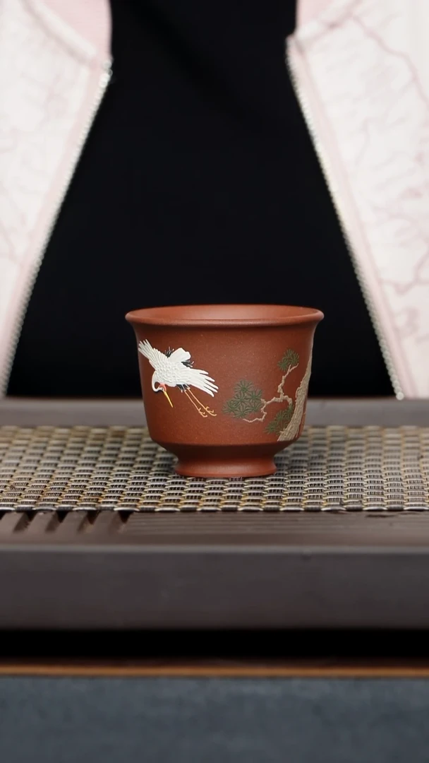 茶杯底槽青松鹤延年马蹄杯原矿零添加底槽清纯手工制作95毫升