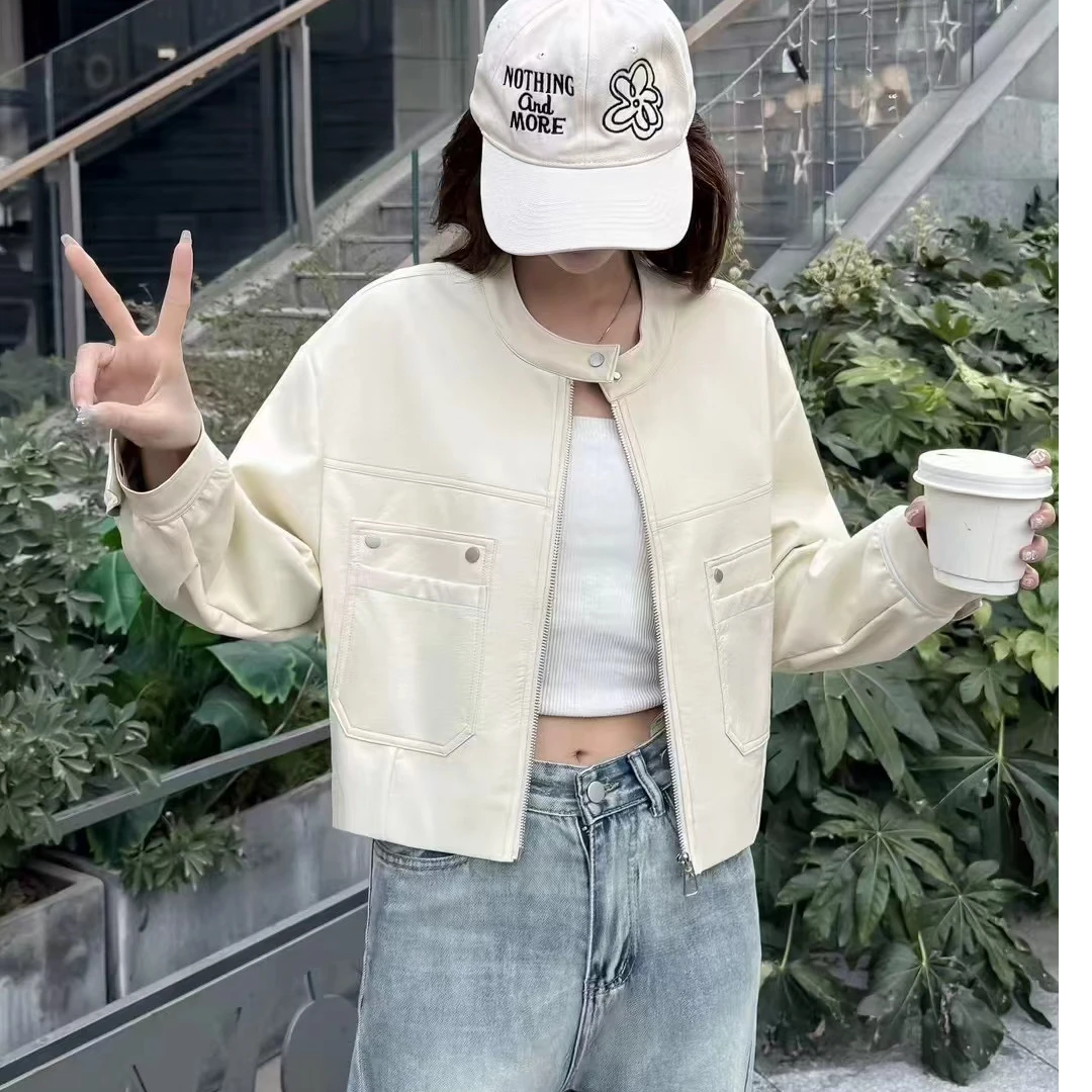 乖乖女装 2025春季新款复古机车立领皮衣外套