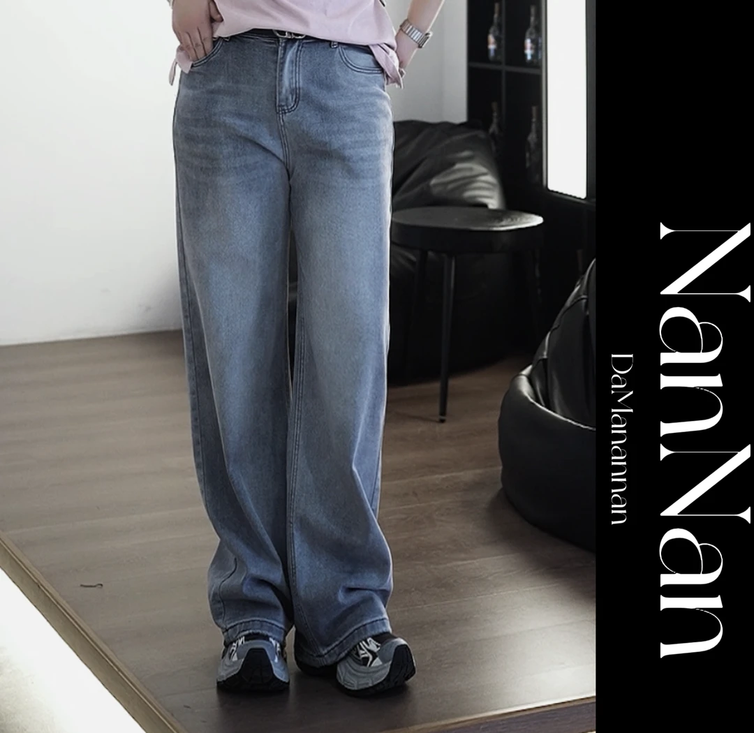 【楠楠推荐】春季新款烟灰色牛仔直筒阔腿裤C2014