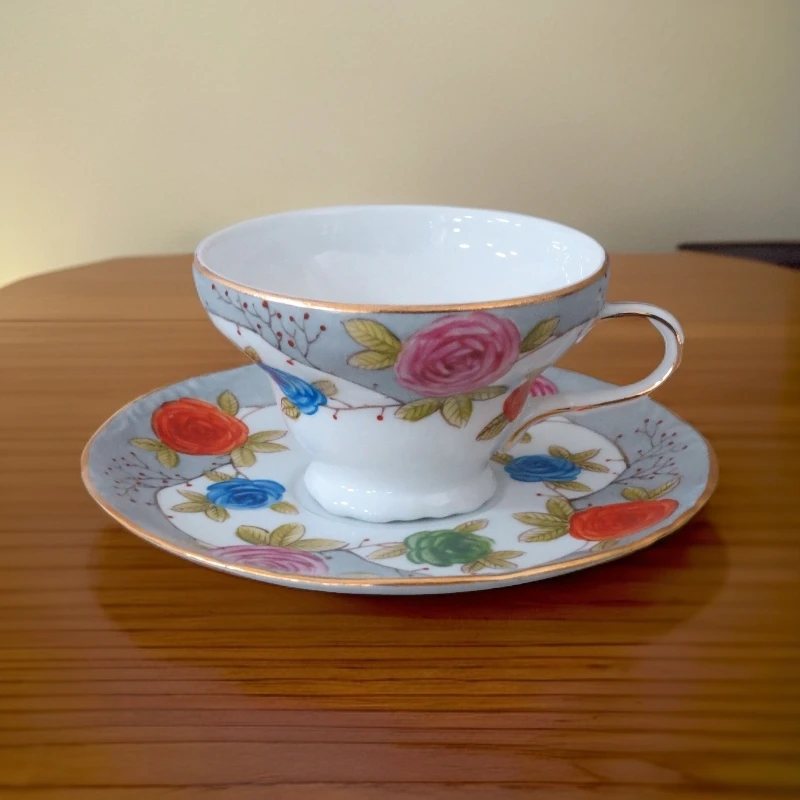 【老货】 B57 《烟枪玫瑰》 咖啡杯碟160ml 中古纯手绘 复古高温瓷