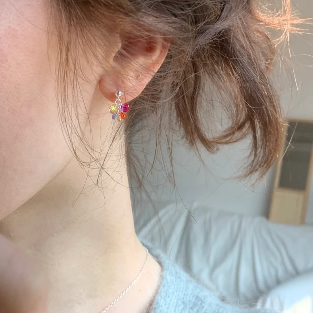 铜合金耳饰 D2046 S925银针彩色葡萄串耳钉夏日多巴胺耳环